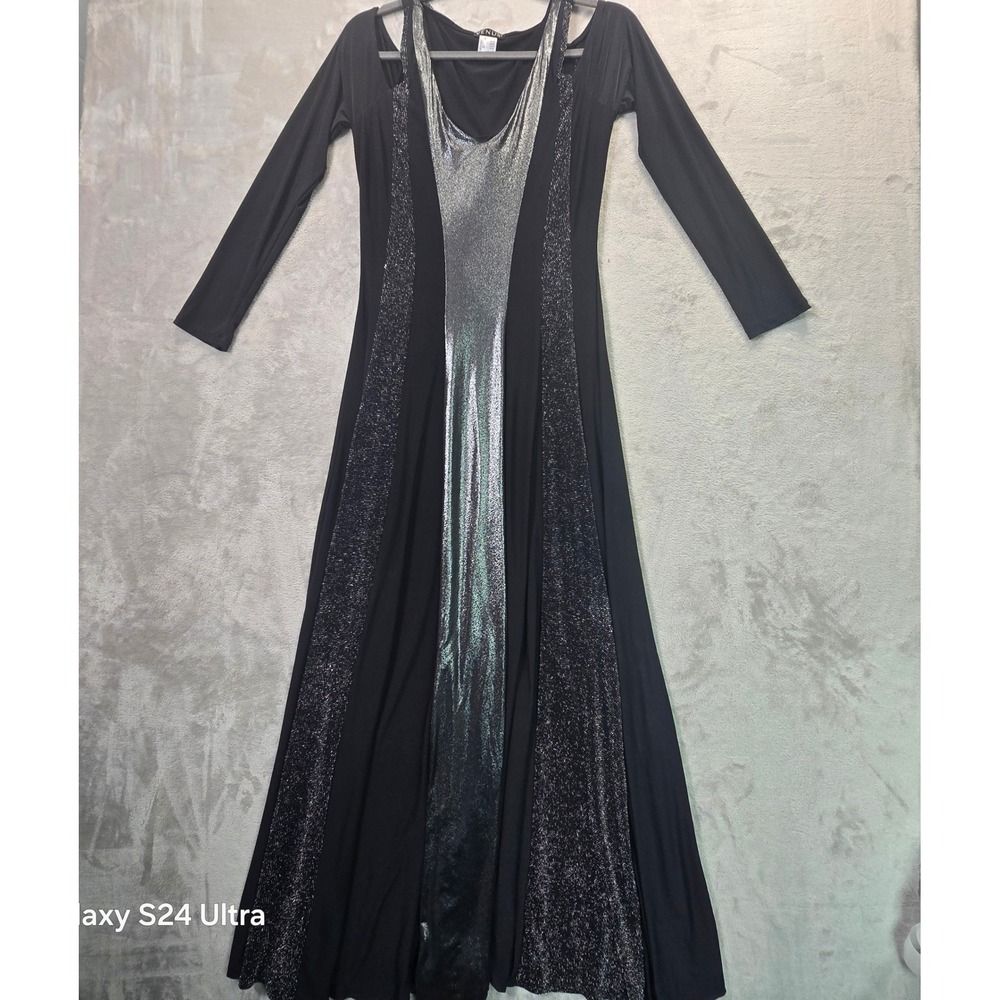 Venus Black Silver Metallic Cold Shoulder Long Sleeve Maxi Dress Small